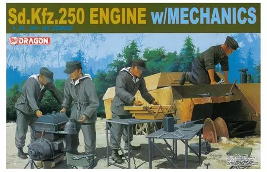Platz World War II German Army Engine Set DR6112 Plastic Model 1/35 Sd.Kfz.250 w/Mechanic