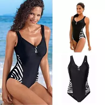 Плавание Монокини Купальник с бюстгальтером Сиамское бикини Леди Плюс Размер Консервативные купальники Купальник Бикини M чёрный