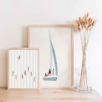 Плавание Разнообразные Женщины Абстрактные Настенные Художественные Принты Скандинавский Парусник Пляж Плакат Бассейн Картина На Холсте Картина Декор Гостиной 21x30cm No Framed