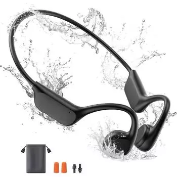 Плавательные наушники, IPX8 профессиональные водонепроницаемые наушники с костной проводимостью, встроенная память 32 ГБ, открытое ухо, беспроводное Bluetooth 5.4 с микрофоном чёрный