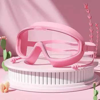 Плавательные очки с большой оправой HD Водонепроницаемые и -запотевающие Мужские и женские плавательные очки Цельные беруши Силиконовые Детские Глаза One Size