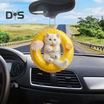 Плавательный круг, подвесное украшение в виде кота, украшение для дома, комнатная рождественская елка, зеркало заднего вида автомобиля, 2D, плоский лежащий котенок, акриловое подвесное украшение, мультяшное животное, подвеска Cat