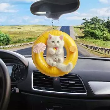 Плавательный круг, подвесное украшение в виде кота, украшение для дома, комнатная рождественская елка, зеркало заднего вида автомобиля, 2D, плоский лежащий котенок, акриловое подвесное украшение, мультяшное животное, подвеска Cat