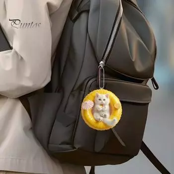 Плавательный круг, подвесное украшение в виде кота, украшение для дома, комнатная рождественская елка, зеркало заднего вида автомобиля, 2D, плоский лежащий котенок, акриловое подвесное украшение, мультяшное животное, подвеска Cat