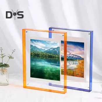 Плавающая фоторамка горизонтальная вертикальная неоновая акриловая домашняя галерея офис настенное крепление настольная декоративная рамка для постеров 21cm синий