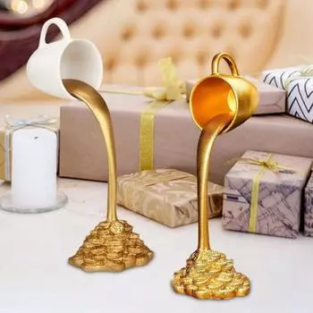 Плавающая кружка из смолы, заливка брызгами, золотая монета, украшение для стола, кофейная чашка, скульптура для дома, гостиной, столовой, декор белый