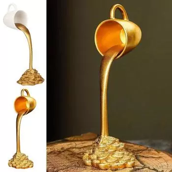 Плавающая кружка из смолы, заливка брызгами, золотая монета, украшение для стола, кофейная чашка, скульптура для дома, гостиной, столовой, декор белый