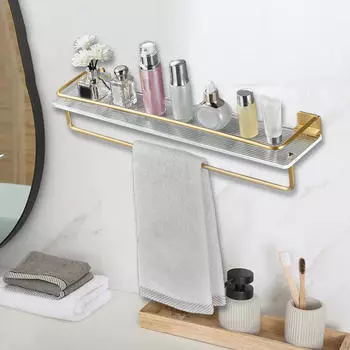 Плавающая полка для ванной комнаты, акриловая настенная стойка для хранения, подвесные полки Gold 50cm