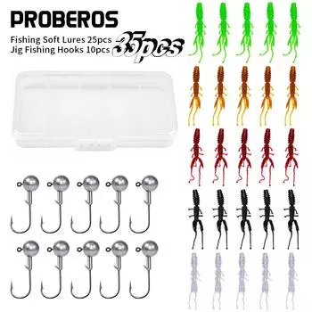 Плавающая приманка для креветок, креветочный крючок с свинцовой головкой, рыболовный набор Neide с солью и рыбой, окунем, рыбой-мандаринкой, искусственной наживкой, мягкой наживкой оптом 35pcs set