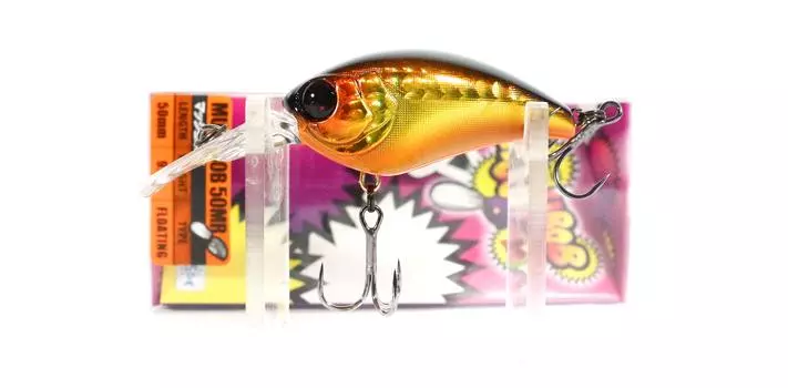 Плавающая приманка Jackall Mushbob 50 MR с двойным клатчем золотисто-черного цвета (9878)