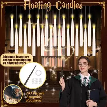 Плавающие свечи с волшебной палочкой, мерцающие теплым светом, светодиодные беспламенные свечи, конусные свечи для Рождества/Свадьбы/Вечеринки/Хэллоуина
