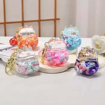 Плавающий брелок-подвеска Lucky Cat из акрила Light Gold Buckle + Lucky Cat + Beads белый