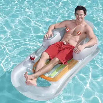 Плавающий ряд с поручнем летний надувной водный гамак с чашкой и отверстием для спинки экологически легкий для вечеринок у бассейна синий