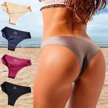 Плавки женские Ice Silk G-string Thongs бесшовные бикини трусики плавки плавки нижнее белье XXL чёрный