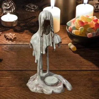 Плавящаяся фигурка жнеца, отправление, Хэллоуин, потрепанный белый жнец, смерть, смоляная статуя, скульптура, дом