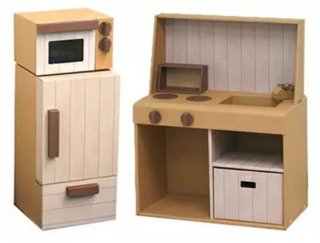 Play Cardboard Kitchen 3 Piece Set (Kitchen, Refrigerator, Range)