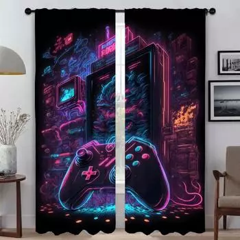 Play-stations Curtains for Living Room Curtain Halloween Decoration Shades Anti-mosquito Curtains 2 Pieces Tulle for Bedroom W50xH70cmx2pcs-CL