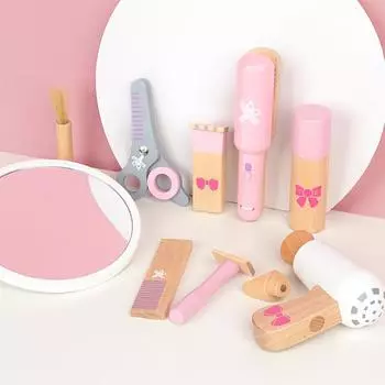 Play Wooden Kids Set Pretend Makeup Hairdressing Tools Interactive Learning Fun