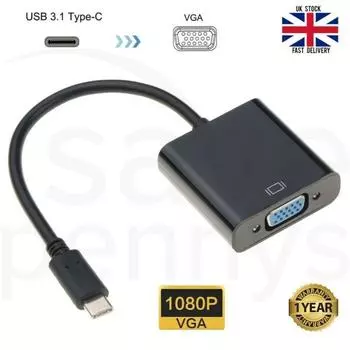 PLAYZH Usb 3.1 Type C к Vga Монитор Кабель-адаптер проектора для Macbook Chromebook Hd чёрный