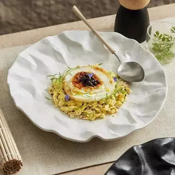 Pleated flat plate ceramic stir-fry plate 2024 new steak plate home high-end good-looking Japanese Western food dinner No specification