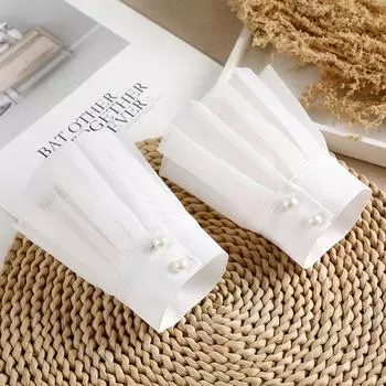 Pleated Organza Fake Cuff Decoration Fake Sleeve Sweater All-Match Wrist Sleeves Detachable Sleeve Nail Art Photo White One size
