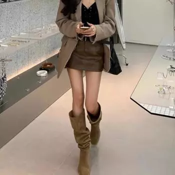 Pleated Pile Boots Tall Knight Boots High Heel Boots Big Boots Women s Summer Boots Western Cowboy Boots 35