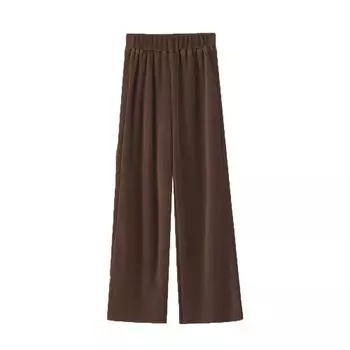 Pleated Pleated Wide Large Hem Cut Elastic Plain 162621 [HENANA] Pants, Self-cut, Women s Pants, Pants, Spring, Summer, Chiffon, Size, OK, Waist, коричневый