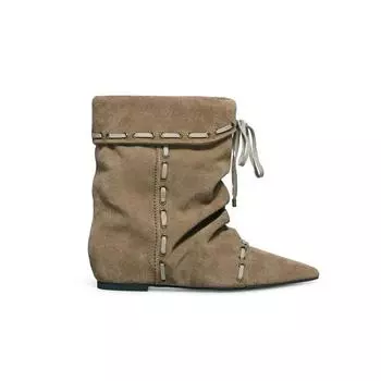 Pleated pointed Chelsea boots flat-bottomed straps autumn and winter new retro niche Maillard western cowboy boots 35
