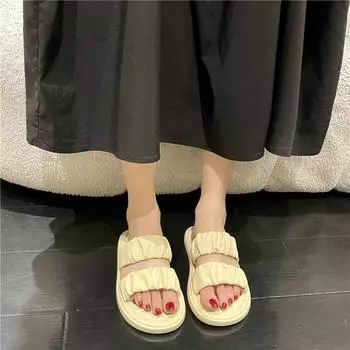 Плиссированные тапочки, летние женские легкие новые повседневные домашние тапочки, женские повседневные повседневные удобные сандалии на плоской подошве, НЕТ:2339 35