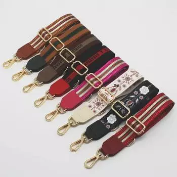 Плечевой ремень из холста в этническом стиле – регулируемый и универсальный, подходит для ношения на одном или двух плечах Bright Silver Buckle