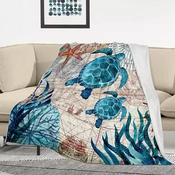Плед из флиса и фланели с изображением морской черепахи, пледы и одеяла с изображением морского животного на день рождения, декоративное покрытие на диван-кровать 75x90cm сливовый
