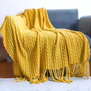 Плед - легкое плед из стираного хлопка для весны и лета. Эстетическое дышащее и приятное для кожи одеяло для декора комнаты и офиса. 127*180CM+tassels бежевый