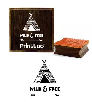 Племенная палатка Printtoo с квадратным деревянным резиновым штампом Wild & Free Text Design-2 x 2 2 x 2 Inches коричневый