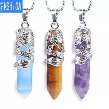 Племенной тотем в форме дракона, подвеска из натурального камня, шестигранная аура, точечная голова, хрустальная колонна, Nekclace blackonyx