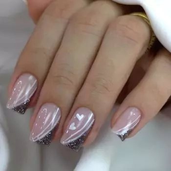 Пленка для дизайна ногтей Короткий квадратный простой ноготь Love French Line Nail Piece Накладной ноготь
