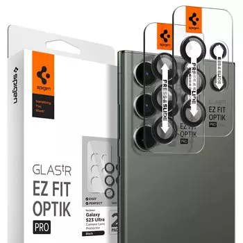 Пленка для камеры Spigen EZ Fit Optik Pro для Galaxy S23 Ultra с установочным комплектом, совместимая с защитной пленкой для объектива Galaxy S23 Ultra, черная, 2 комплекта