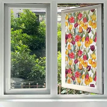 Пленка для конфиденциальности на цветочное окно, декоративная пленка для окон, 3D наклейки на окна, статические наклейки, безклейкая пленка для стекла для раздвижных дверей 45*100cm