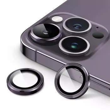 Пленка для объектива камеры JEDirect для iPhone 14 Pro 14 Pro Max 9H закаленное стекло индивидуальное металлическое кольцо крышка HD прозрачная 1 комплект 6.1 /iPhone 6.7 (Темно-фиолетовый)