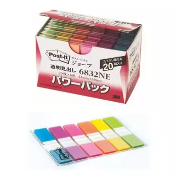 пленка для заметок прозрачная 44 x 10 мм 20 листов 6 цветов 20 блоков 6832NE Post-it