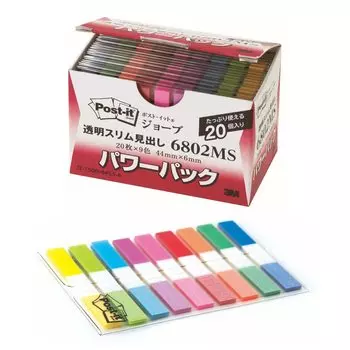Пленка для заметок, прозрачная, тонкая, 44 x 6 мм, 20 листов, 9 цветов, 20 блоков 6802MS Post-it