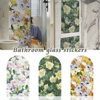 Пленка для защиты окон с изображением розы, статические пленки для стекол, витражная пленка с ретро-цветочным рисунком, наклейки для домашнего декора ванной комнаты 50x100cm