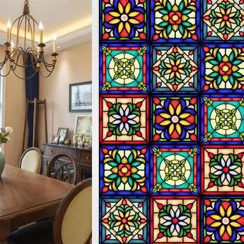 Пленка для защиты окон, самоклеящаяся пленка, статическая пленка, ретро-цветочный узор, цветочная пленка для окон, витражное виниловое стекло, наклейка на окно