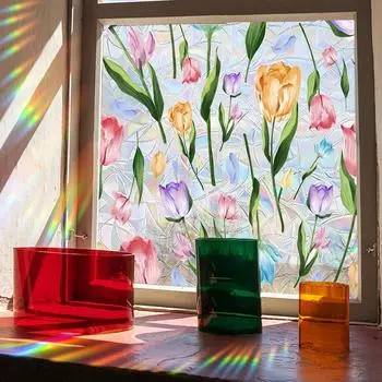 Пленка для защиты окон, витражная радужная пленка, самоклеящаяся пленка, устойчивая к ультрафиолетовому излучению, съемная стеклянная пленка, домашний декор S