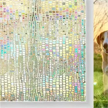 Пленка для защиты окон, витражное стекло, 3D-наклейки с радужным эффектом, декоративные наклейки, неклейкие, статические, матовые 45x100cm