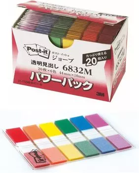 Пленка самоклеящаяся прозрачная 44 x 10 мм 20 листов 6 цветов 20 блоков 6832M Наклейки для индексов Post-it