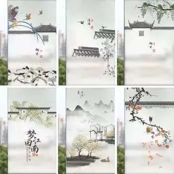 Пленки для окон в восточном стиле, витражные пленки в китайском архитектурном стиле для города Цзяннань, статически прилипающие пленки для окон с защитой от непогоды 40x90cm