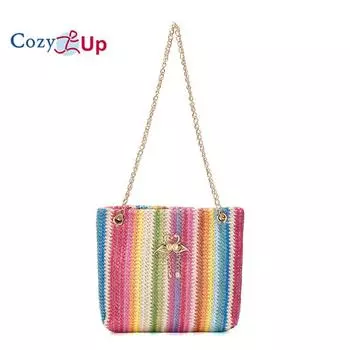 Плетеная большая сумка Cosy Up Rainbow, женская сумка через плечо, простая декоративная сумка в виде лебедя контрастного цвета 21x18x6CM красный