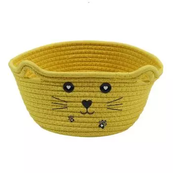 Плетеная хлопковая веревка Кошачье ухо Корзины для хранения Настольные всякие мелочи Детские игрушки Органайзер Коробка для грязной одежды Держатель для косметики розовый