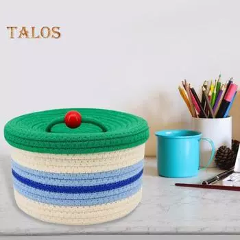 Плетеная корзина для хранения с пылезащитной крышкой, большая вместимость, яркий цвет, маленькая круглая плетеная корзина, органайзер для спальни жёлтый