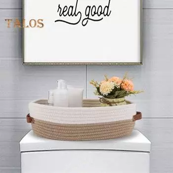 Плетеная корзина для хранения с ручками, большая вместимость, прочная, несущая многоцелевая игрушка, прямоугольная декоративная корзина белый/синий